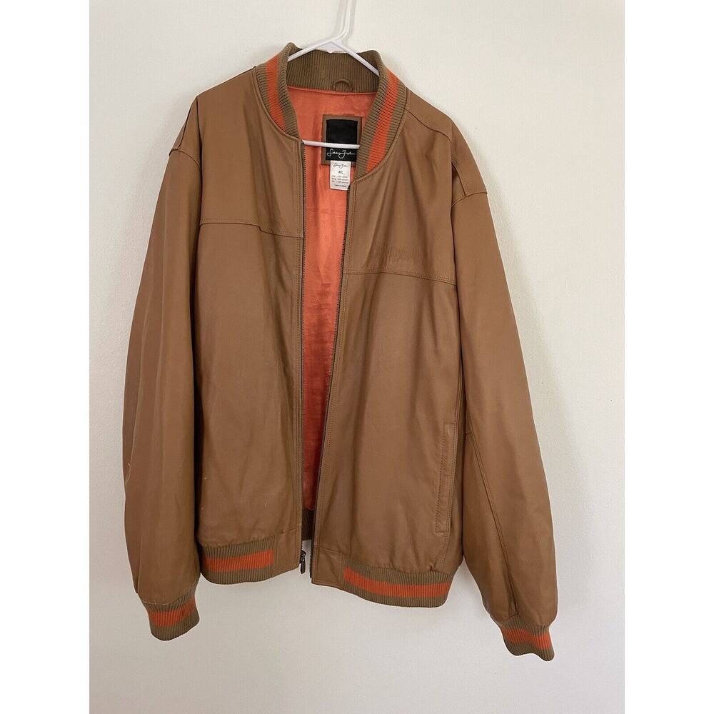 Sean John Leather Jacket Size XXL Tan w/ Orange Lining Vintage 90s/2000s READ
